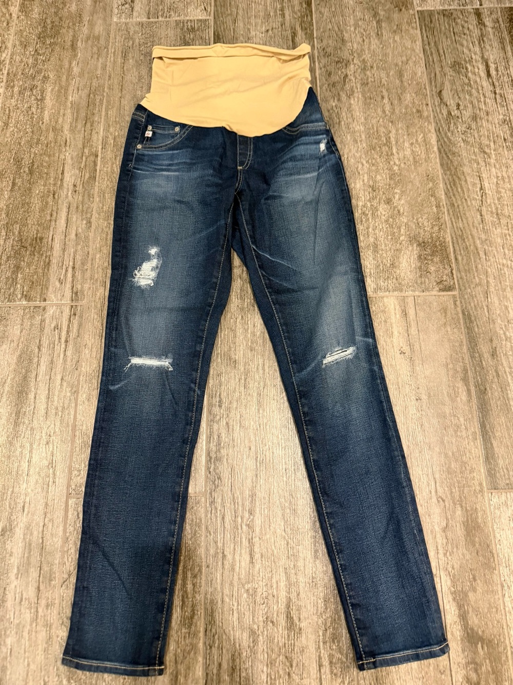 AG Adriano Goldschmied Dark Blue Skinny Maternity Jeans w Distressing - 28R